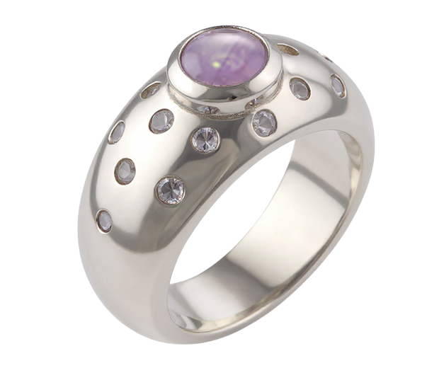 STERLING SILVER RING SET WITH 01 STAR SAPPHIRE AND 16 WHITE SAPPHIRES 